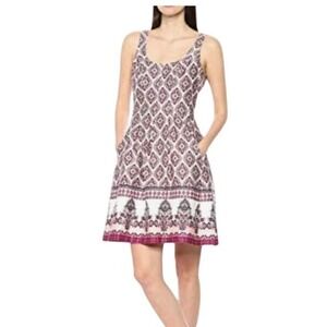 Nine West‎ Sleeveless Damask Print Fit & Flare Summer Dress Women Size 6